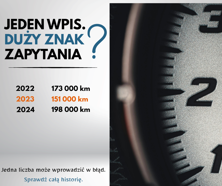 Jeden błędny przebieg i samochód wygląda na cofnięty. ...