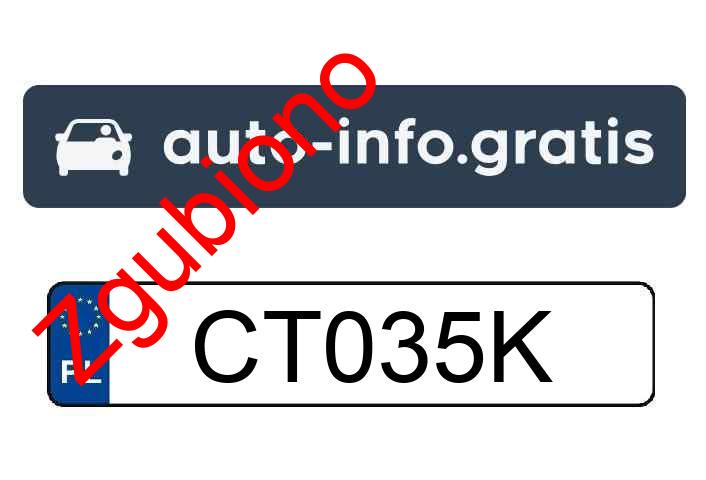 Zgubiono tablicę rejestracyjną o numerach CT035K