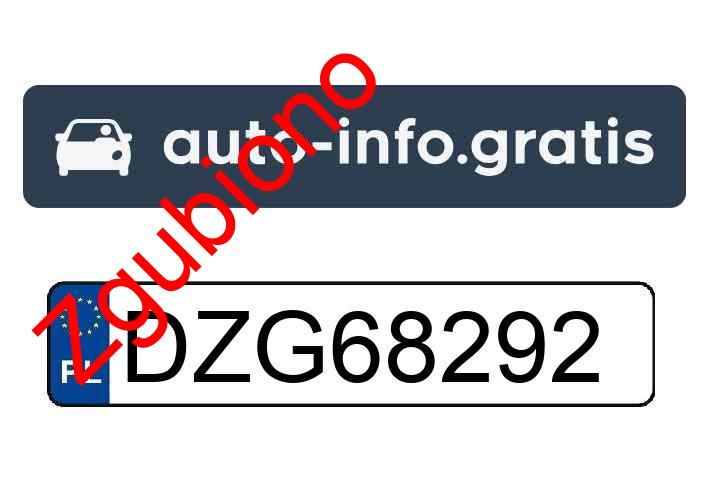 Zgubiono tablicę rejestracyjną o numerach DZG68292