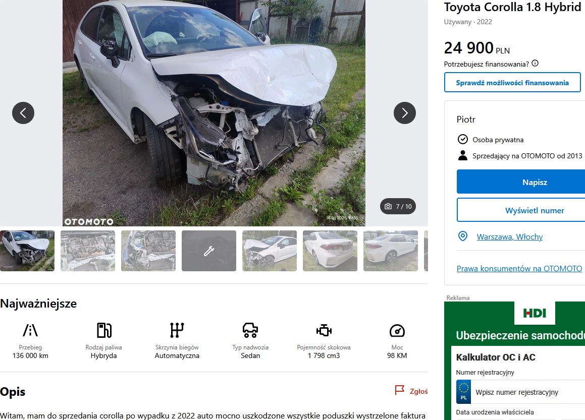 uszkodzony przód + poduszki