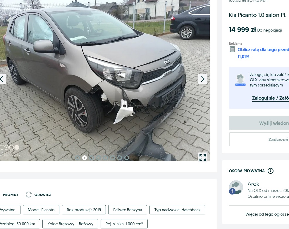 uszkodzony lekko przód + poduszki