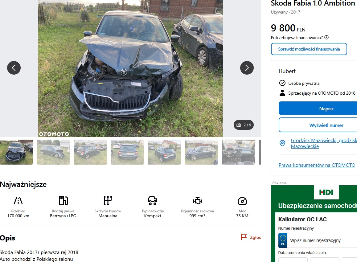 uszkodzony przód, poduszki OK