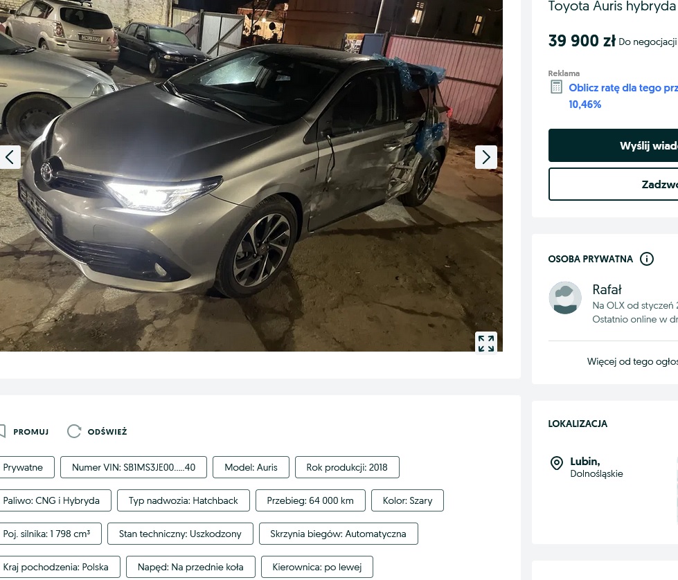 uszkodzony bo + poduszka fotela kierowcy