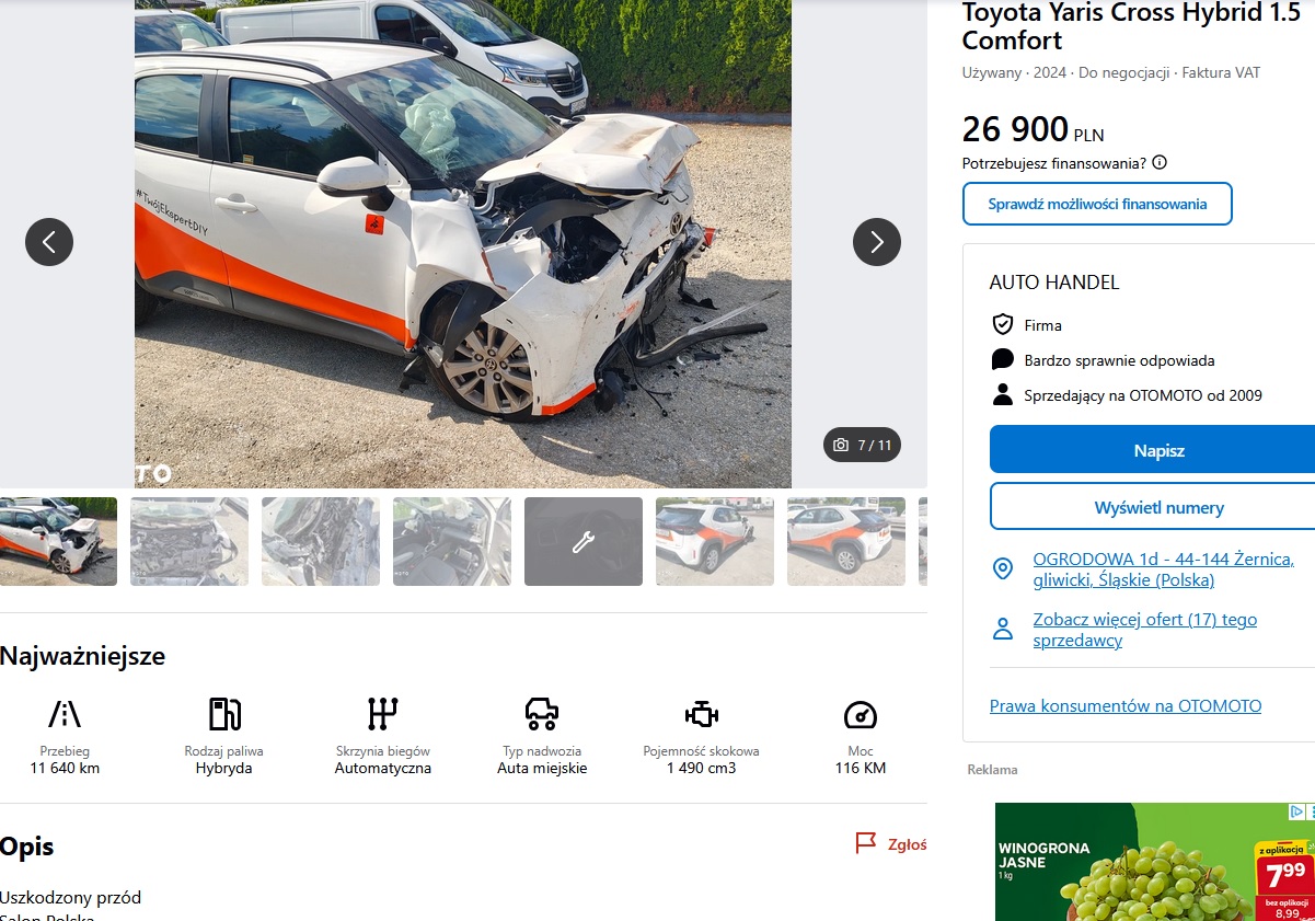 uszkodzony mocno przód + poduszki