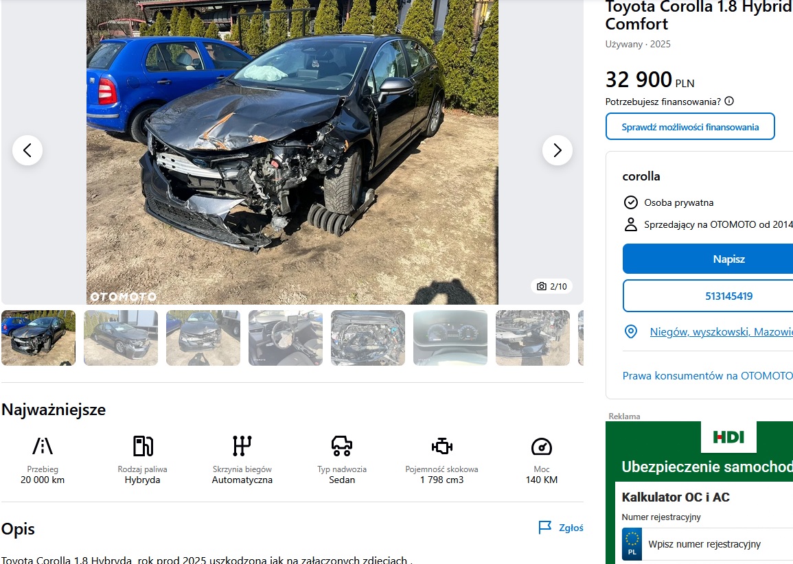 Numer rejestracyjny PZ 7G786 posiada TOYOTA Corolla 1.8 Hybrid MR`23 E6d Comfort+Tech e-CVT - PZ7G786