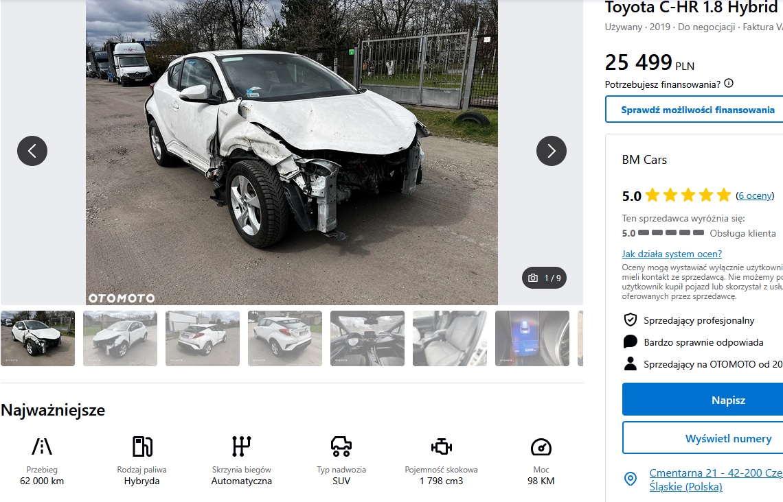 Numer rejestracyjny WE215XM posiada TOYOTA C-HR