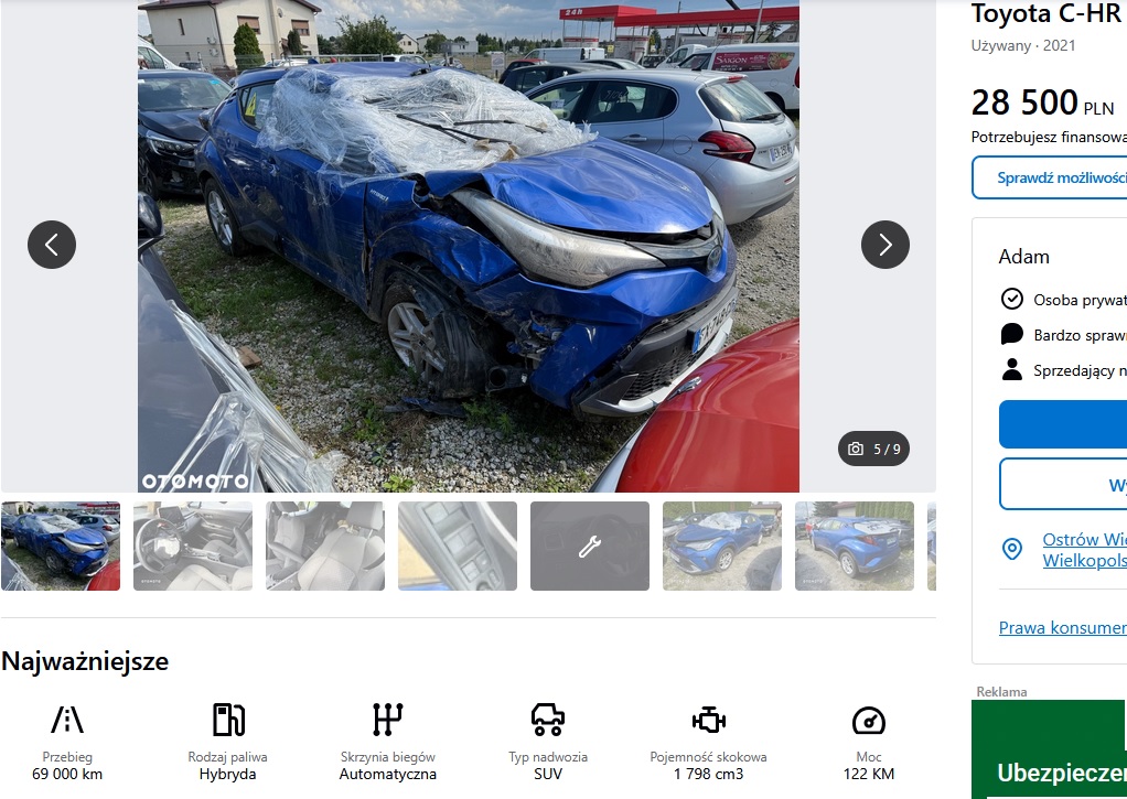 po dachowaniu, uszkodzone poduszki