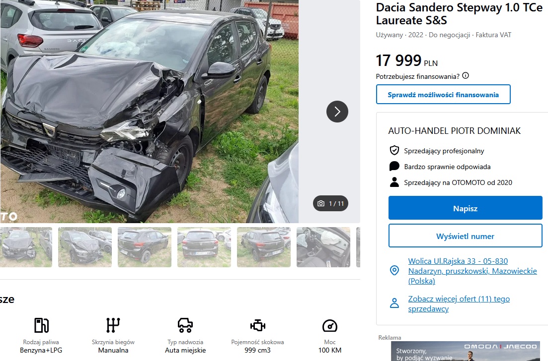 Numer rejestracyjny WH6893A posiada DACIA SANDERO