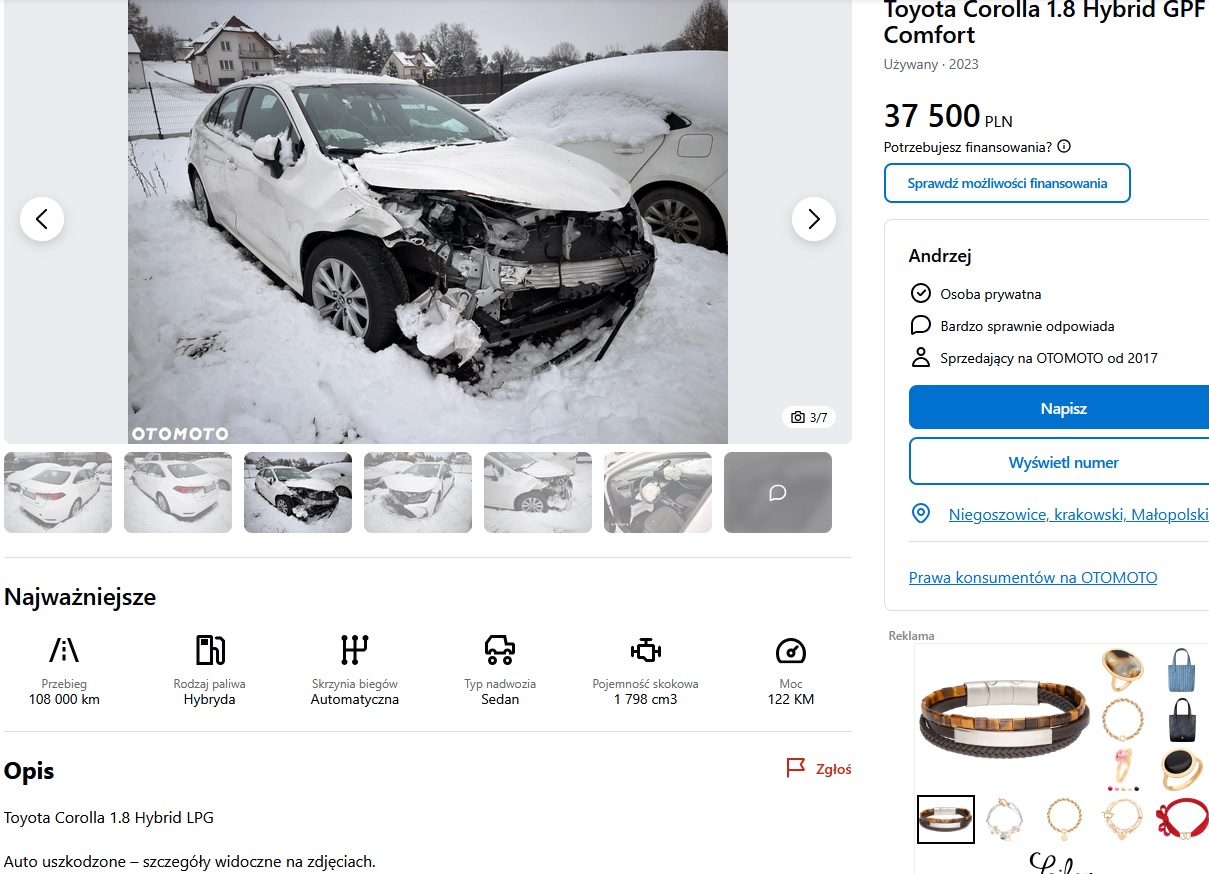 Numer rejestracyjny KK 6603R posiada TOYOTA TOYOTA COROLLA ZE1EE(EU,M) - KK6603R