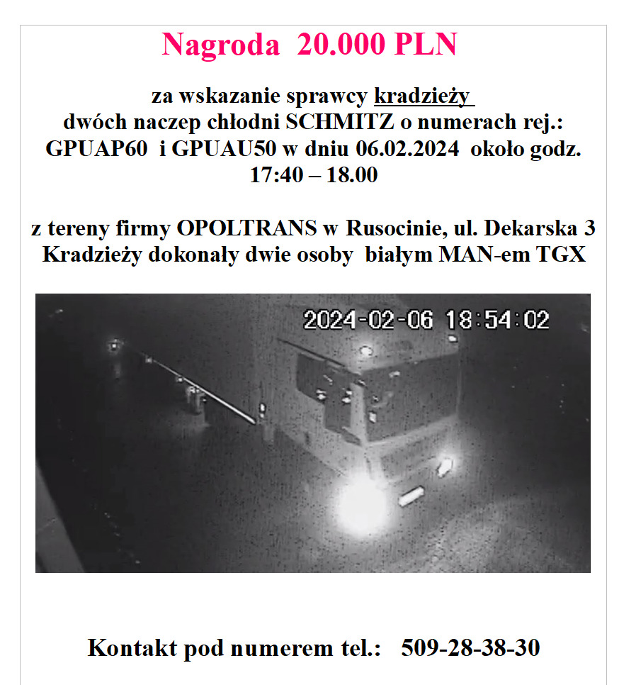 Skradziono pojazd o numerach rejestracyjnych GPUAP60