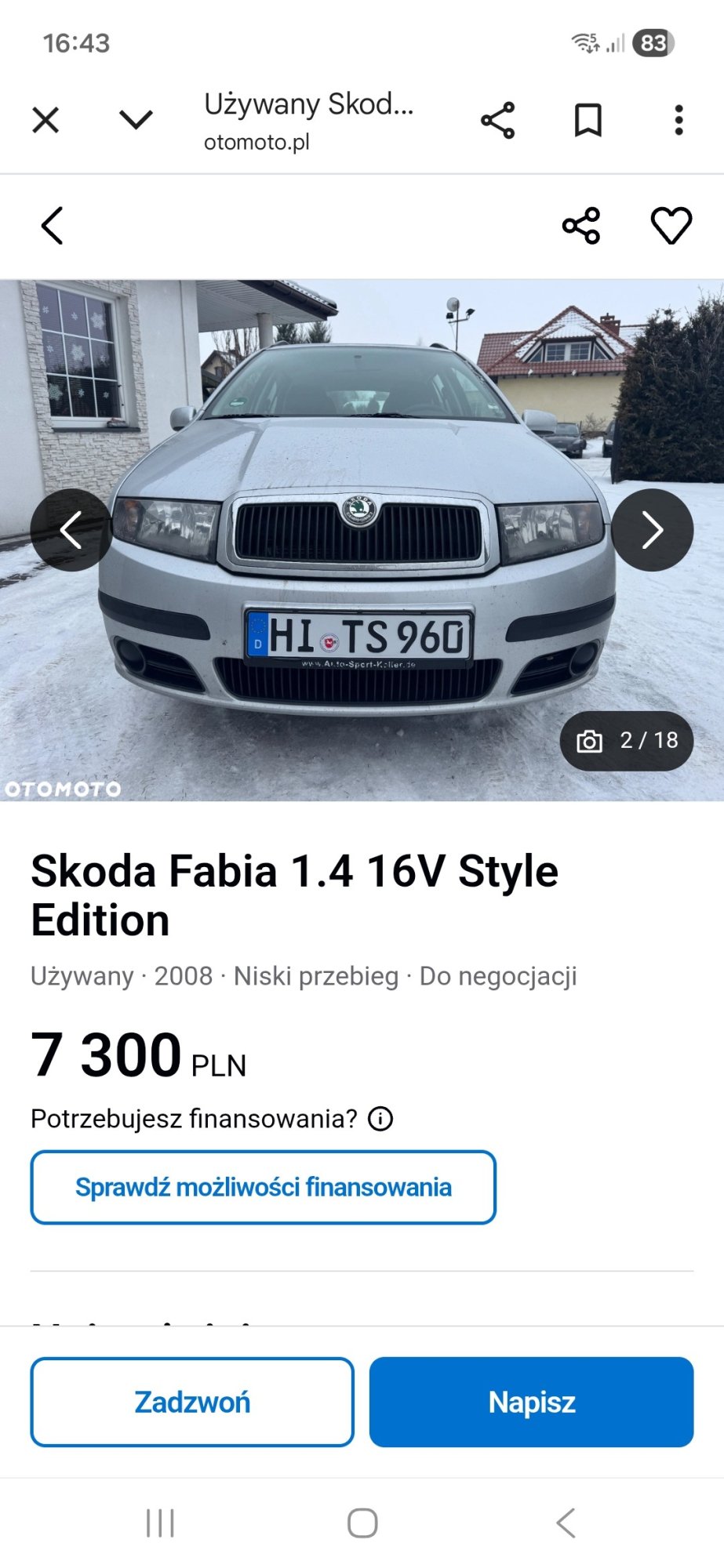 Numer rejestracyjny HITS960 posiada Skoda Fabia 1.4 16V