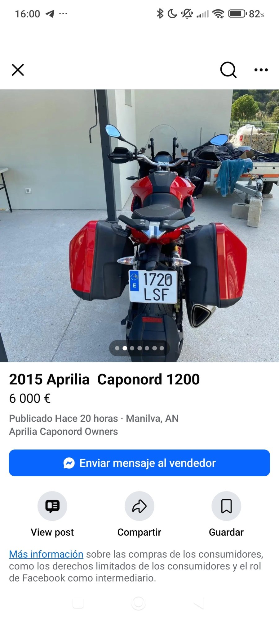 Numer rejestracyjny 1720LSF posiada APRILIA ETV 1200