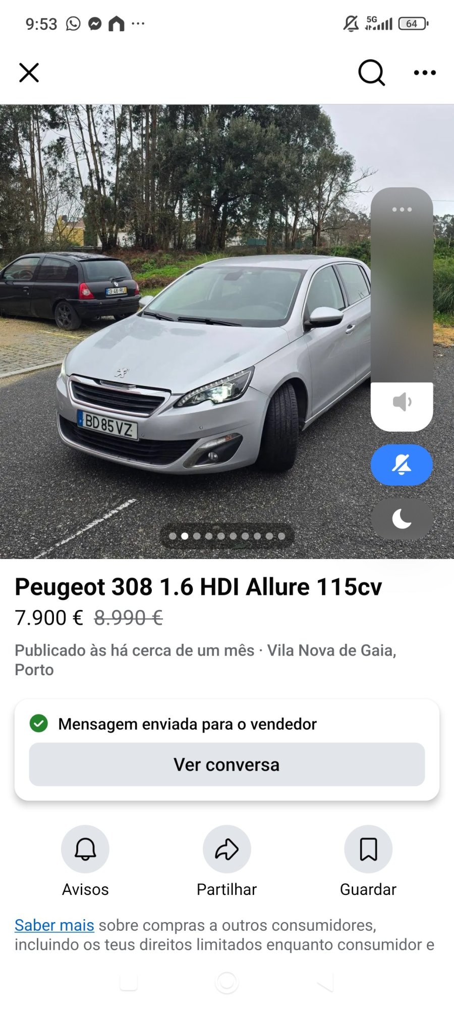 Numer rejestracyjny BD85VZ posiada Peugeot 308 1.6 HDI Allure 115cv