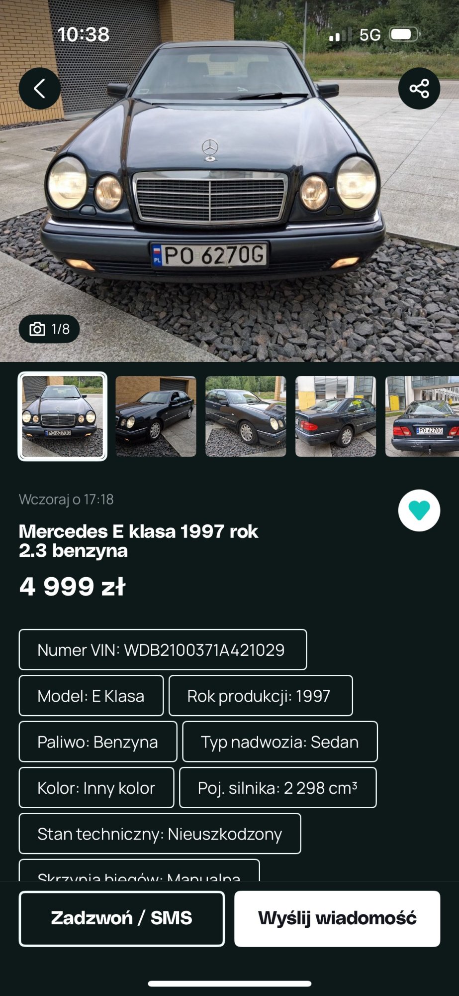 Numer rejestracyjny PO 6270G posiada MERCEDES-BENZ E 230 Kat. 210 Elegance - PO6270G