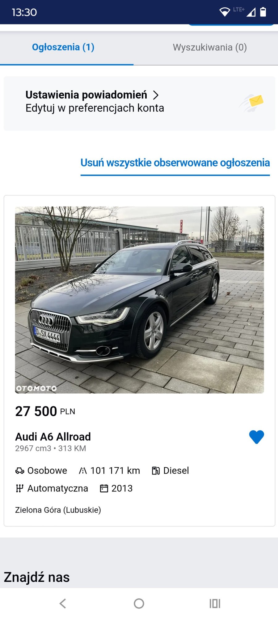 Numer rejestracyjny DSX4444 posiada Audi A6 Allroad