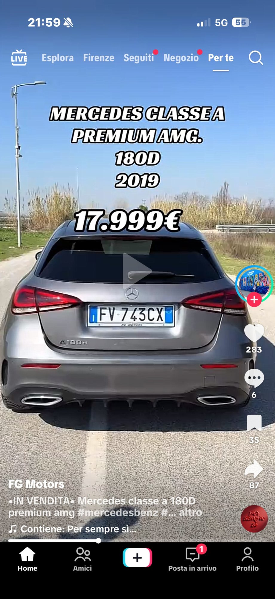 Numer rejestracyjny FV743CX posiada MERCEDES Classe A