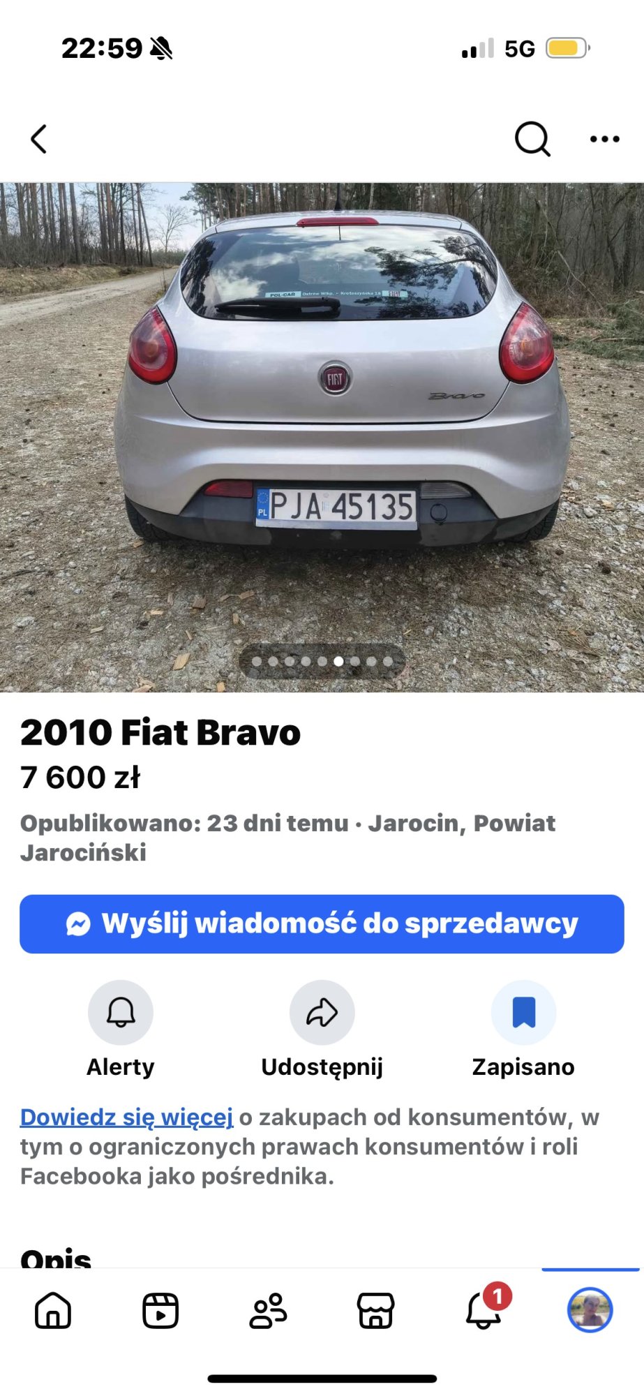 Numer rejestracyjny PJA 45135 posiada FIAT Bravo II 1.9 M-jet MR`10 E5 Estiva Blue & Me - PJA45135