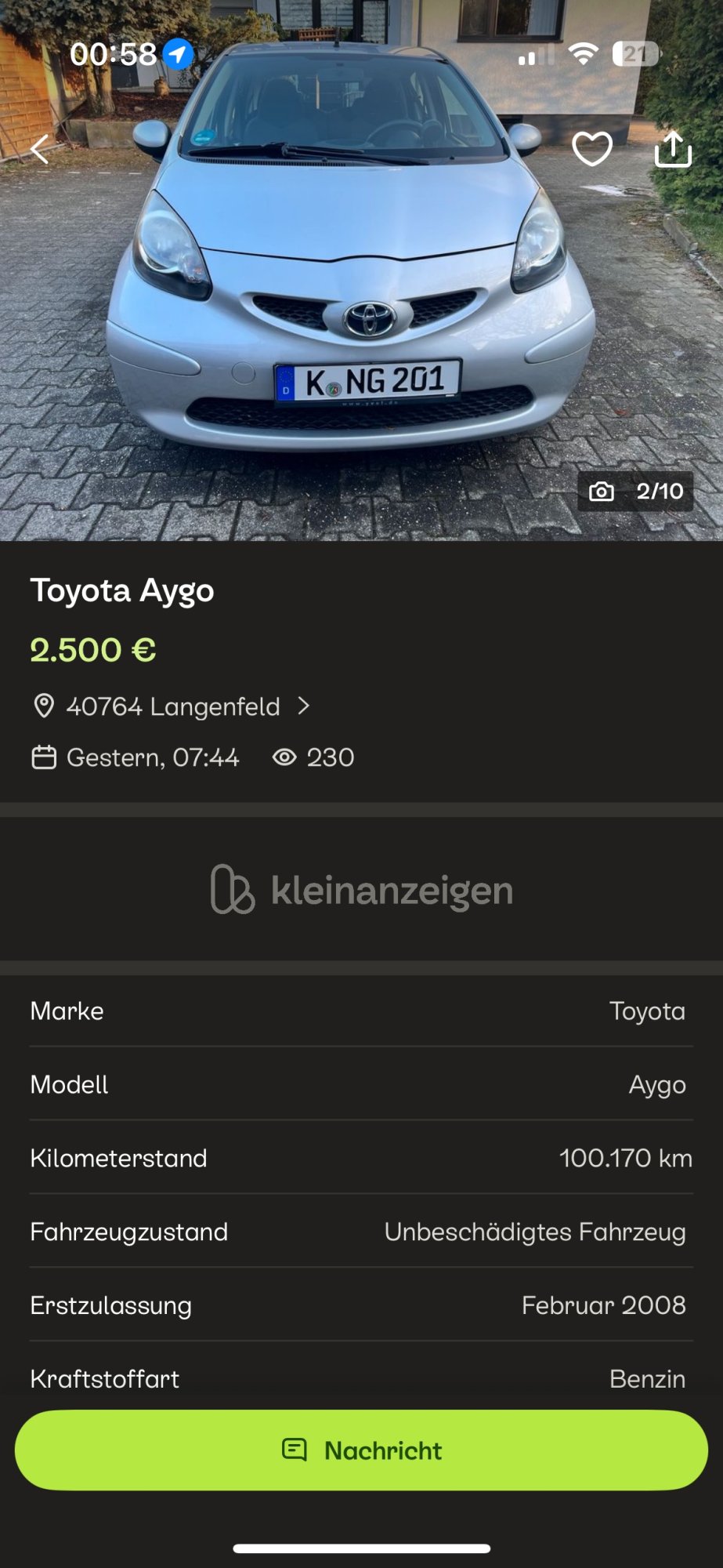 Numer rejestracyjny KNG201 posiada Toyota Aygo