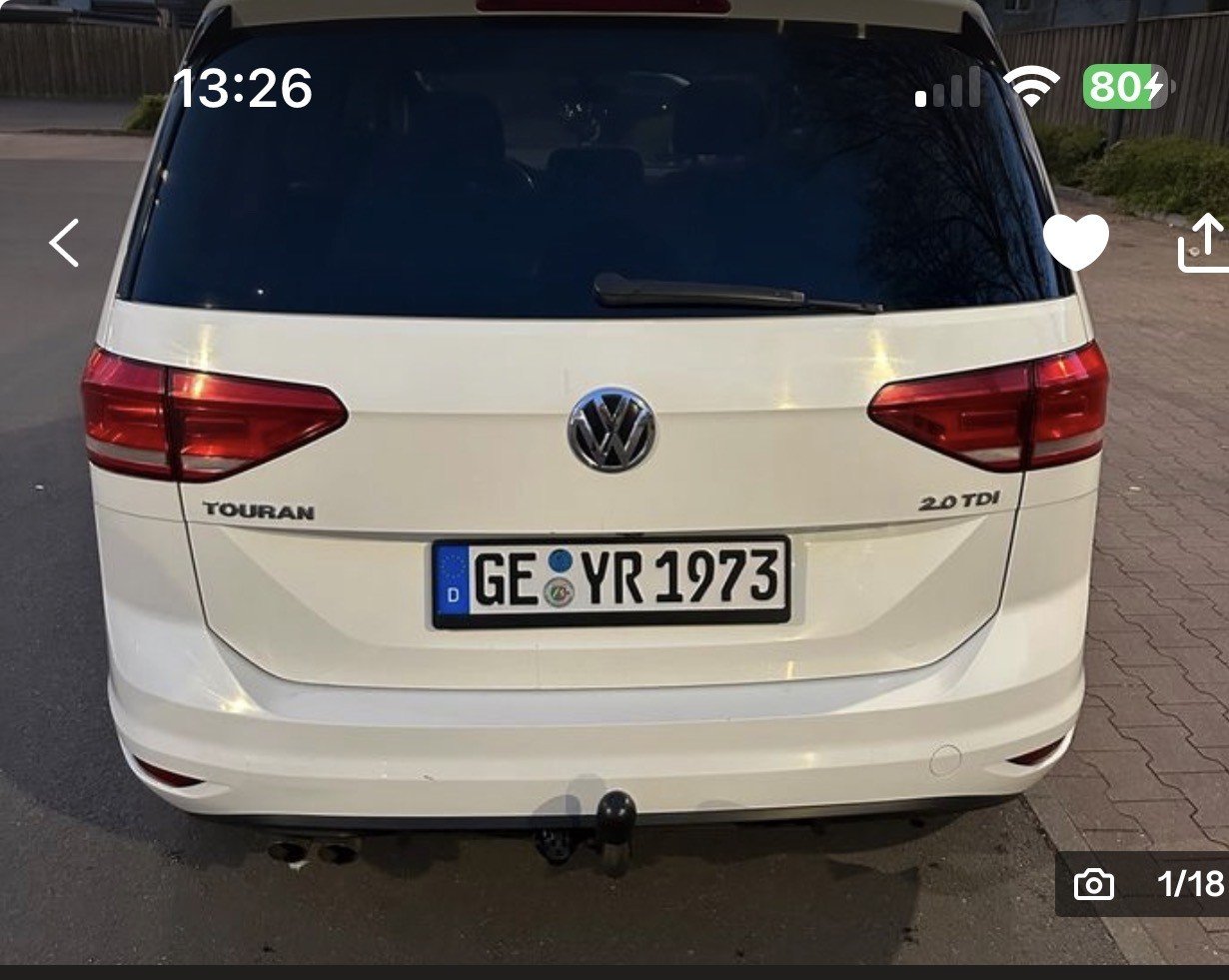 Numer rejestracyjny GEYR1973 posiada Volkswagen Touran 2.0 TDI