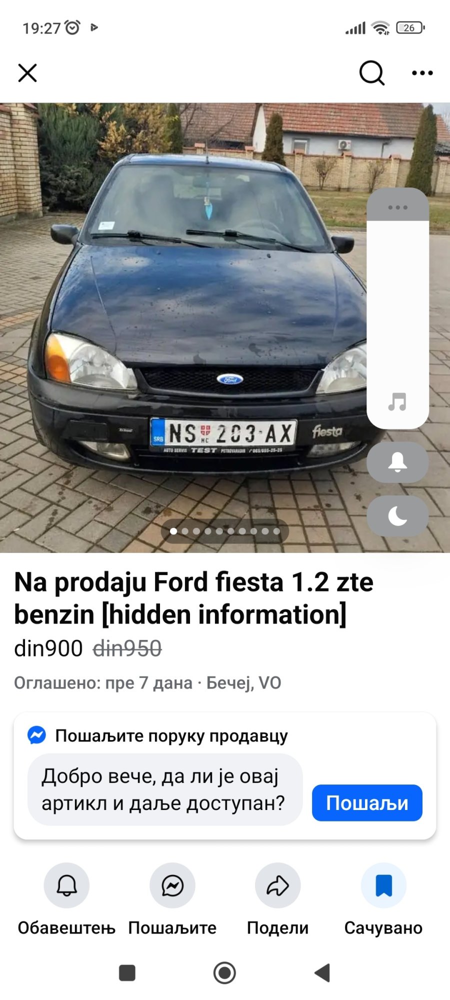 Numer rejestracyjny NS203AX posiada Ford Fiesta