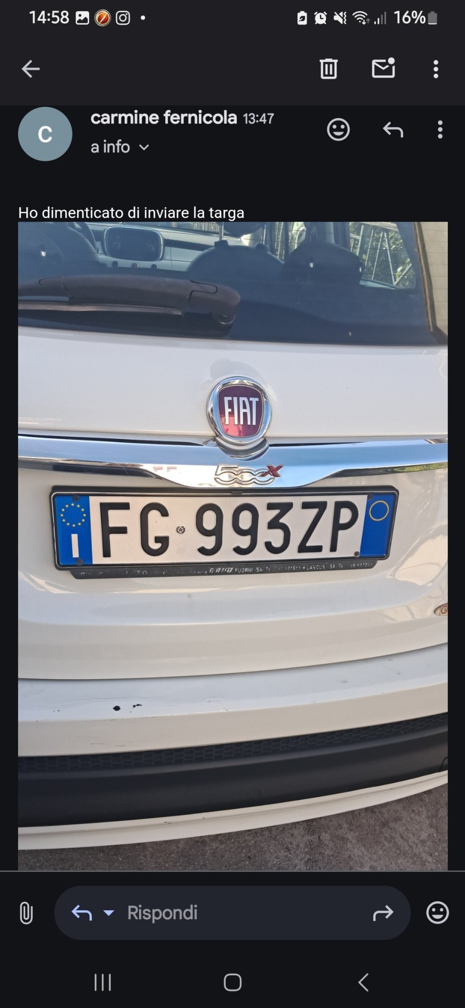 Numer rejestracyjny FG993ZP posiada FIAT 500X Numer rejestracyjny FG993ZP posiada FIAT 500X