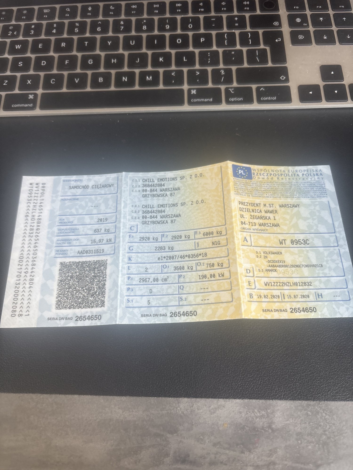 Numer rejestracyjny WT 0953C posiada VOLKSWAGEN AMAROK - WT0953C