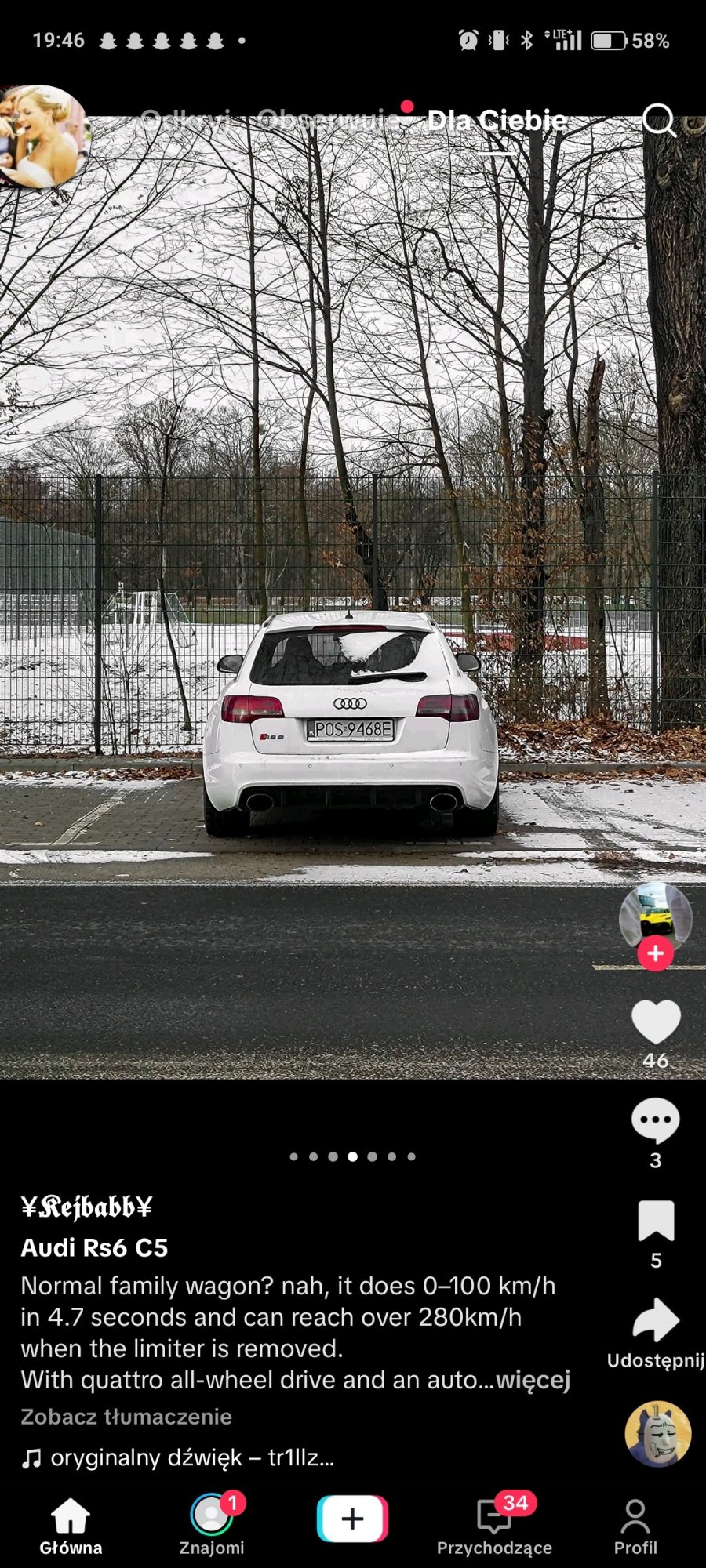 Numer rejestracyjny POS 9468E posiada AUDI RS6 Avant Quattro 5.0 FSI MR`04 E4 4F Tiptronic - POS9468E