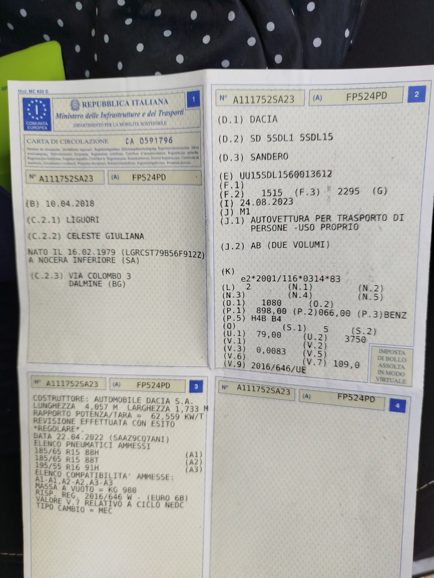 Numer rejestracyjny FP524PD posiada DACIA Sandero 2a serie Numer rejestracyjny FP524PD posiada DACIA Sandero 2a serie