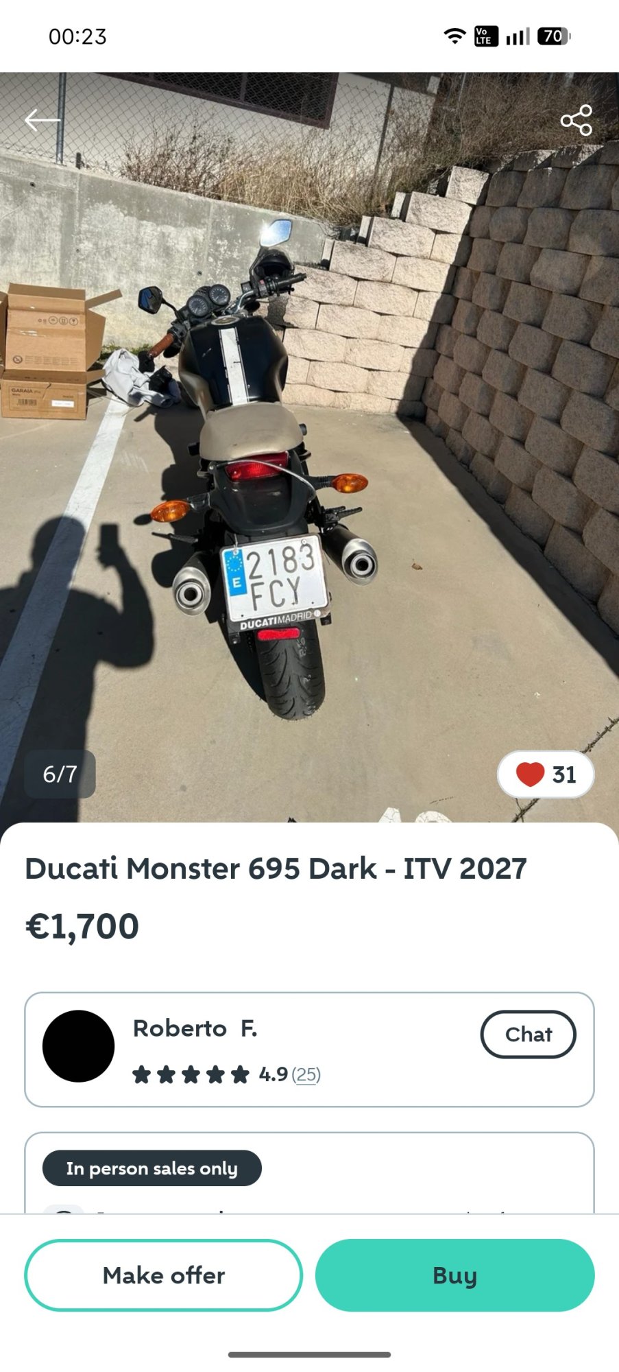 Numer rejestracyjny 2183FCY posiada DUCATI 695 I.E